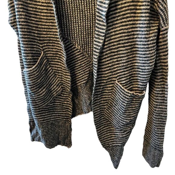 Wool Blend Tan & Black Striped Slouchy Loose Fit Open Cardigan Sweater S - Picture 3 of 8